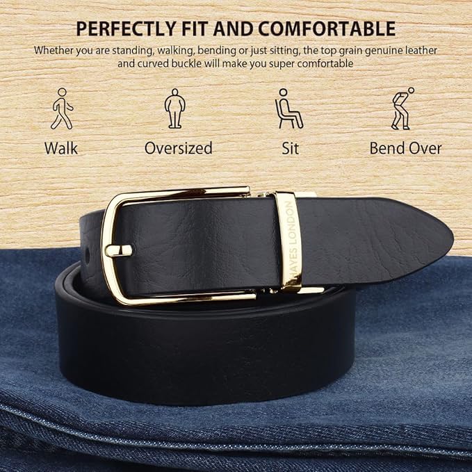 Image of HAYES LONDON Belts for Men Leather Original - Belt for Men Formal with Classic Design, Durable and Italian Reversible Men's Belts for All Occasions