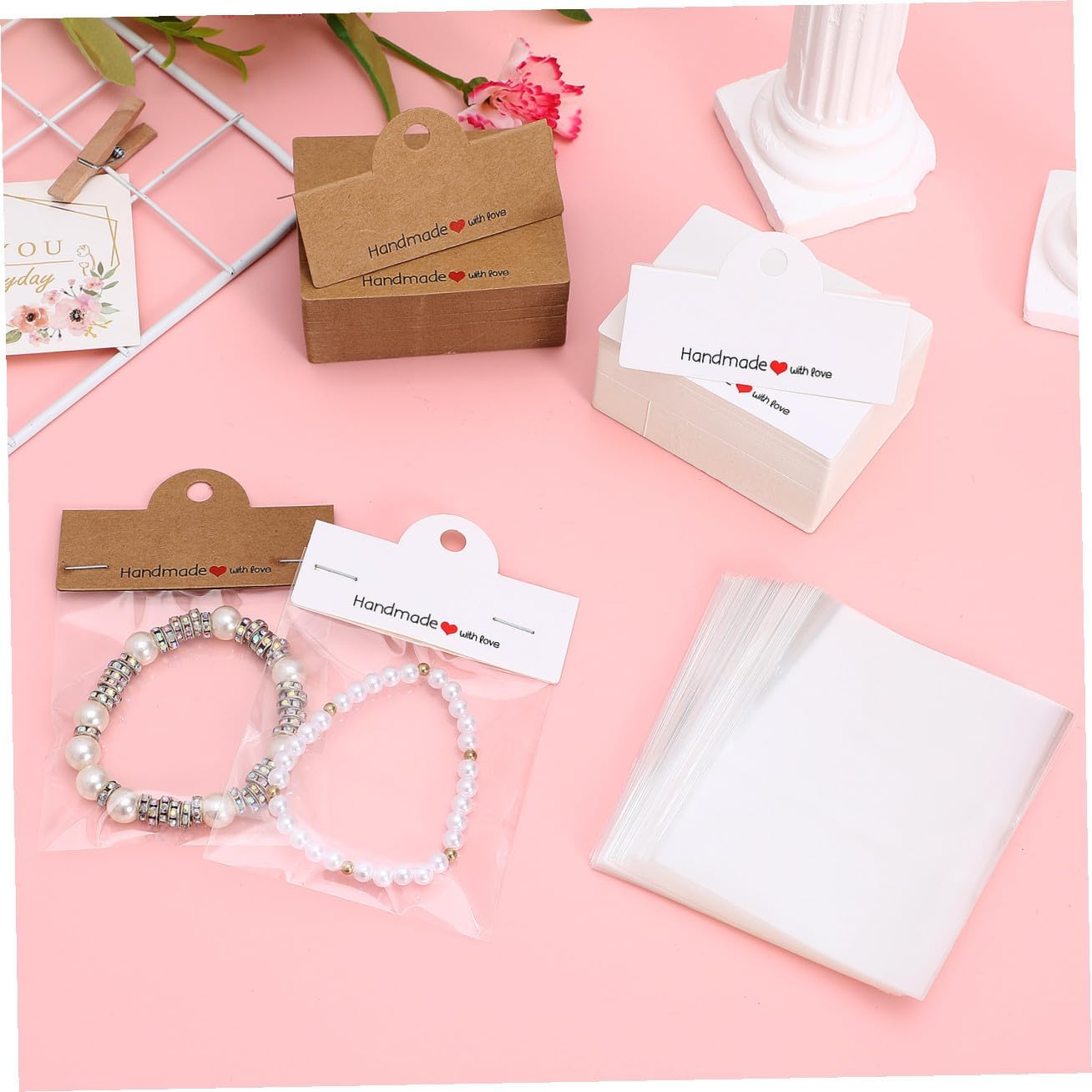 CORHAD 200pcs Brown Kraft Paper Cards for Handmade Jewelry Packaging Small Business Display Bags for Necklaces Bracelets Earrings and Keychains