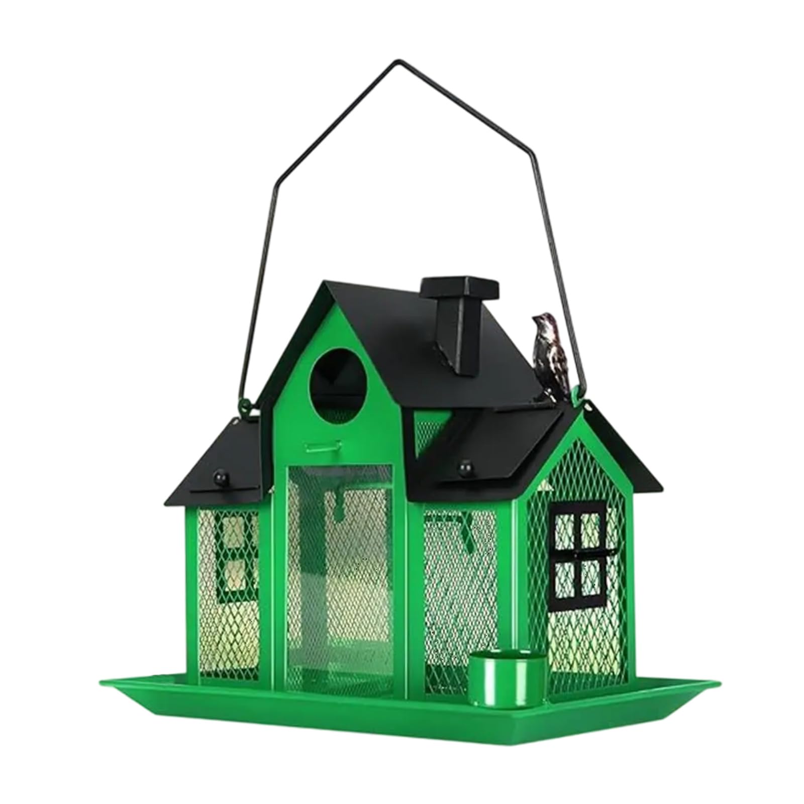 Comedero para pájaros de gran capacidad para exteriores con doble jaula de sebo con energía solar, comedero para pájaros silvestres para atraer a varios pájaros