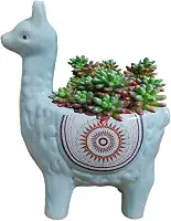 Vaso de suculentas de cerâmica em forma de lhama com orifícios de drenagem, vaso de animais pintado à mão para cactos e suculentas internos, decoração de casa exclusiva e presente (azul)