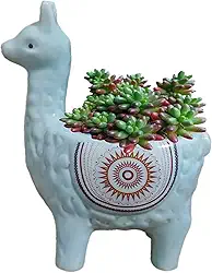 Vaso de suculentas de cerâmica em forma de lhama com orifícios de drenagem, vaso de animais pintado à mão para cactos e suculentas internos, decoração de casa exclusiva e presente (azul)