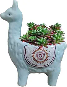 Vaso de suculentas de cerâmica em forma de lhama com orifícios de drenagem, vaso de animais pintado à mão para cactos e suculentas internos, decoração de casa exclusiva e presente (azul)