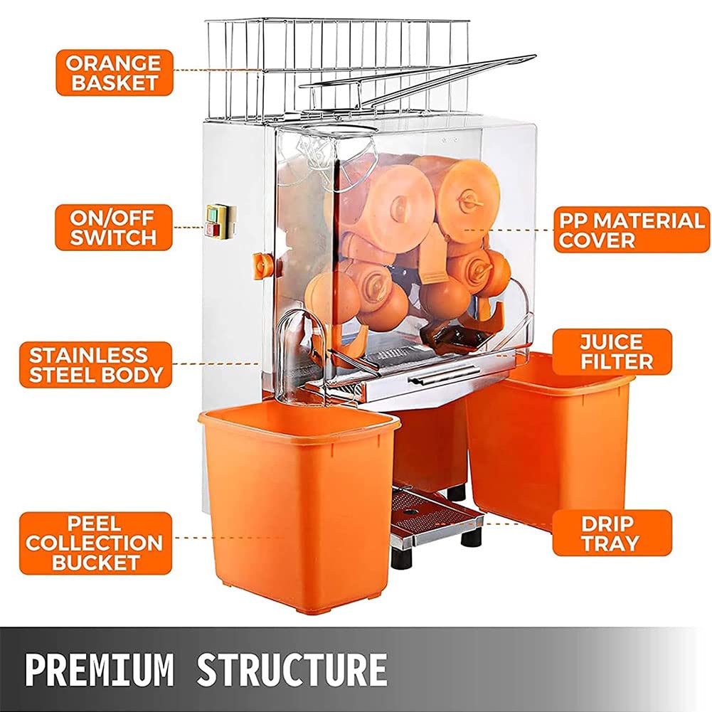 Máquinas comerciales del exprimidor de naranja, peladora automática de la máquina de bebidas de jugo 20 piezas/min, exprimidor de naranja eléctrico para exprimir jugo de limones de naranja, tienda