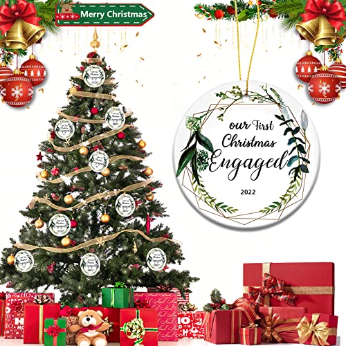 2022 Christmas Engaged Ornaments，3 Inch Engagement Wedding Bridal Shower Gift For Couple, Ceramics Two-Side Printed Xmas Ornaments Decorations For Christmas Trees #TOP5
