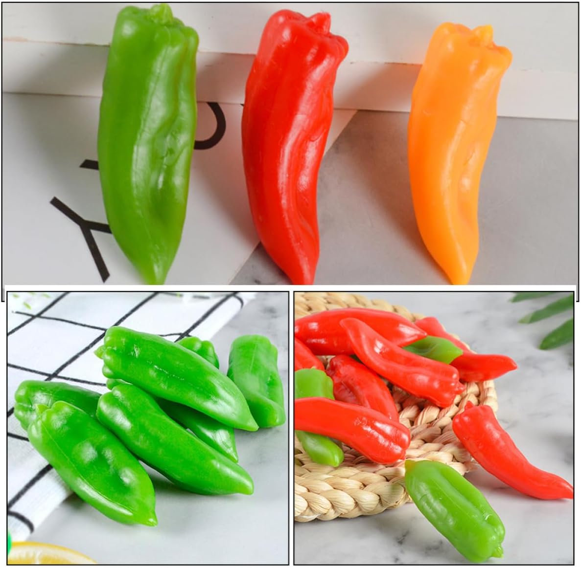 BETOOKY 9pcs Artificial Chili Pepper Simulation Set, Realistic Faux Peppers Food Model Props, PVC Mini Imitation Vegetables for Home Kitchen Décor and Photography