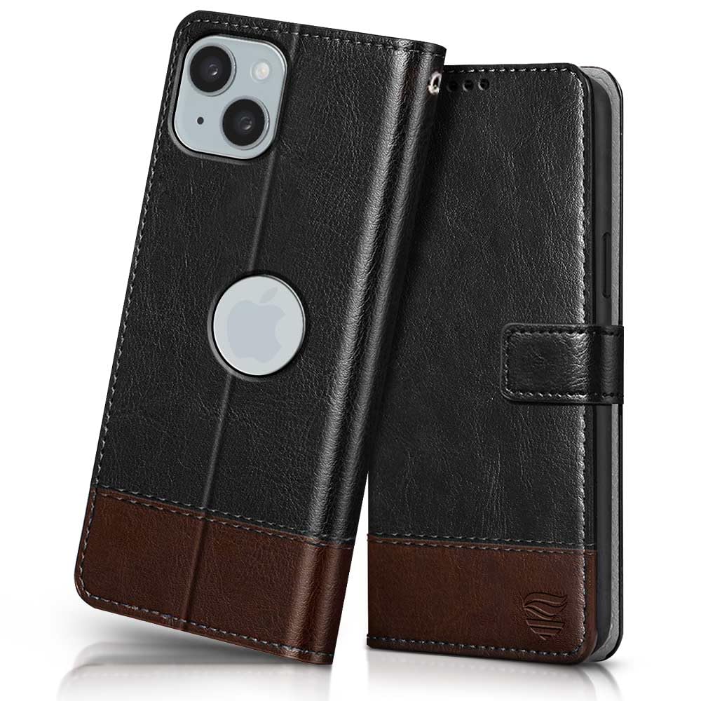 FLIPPED Vegan Leather Flip Case Back Cover for Apple iPhone 15 Plus (Flexible, Shock Proof | Hand Stitched Leather Finish | Card Pockets Wallet & Stand | Black with Brown) (B0CJNSGM6Q) Amazon Price History, Amazon Price Tracker