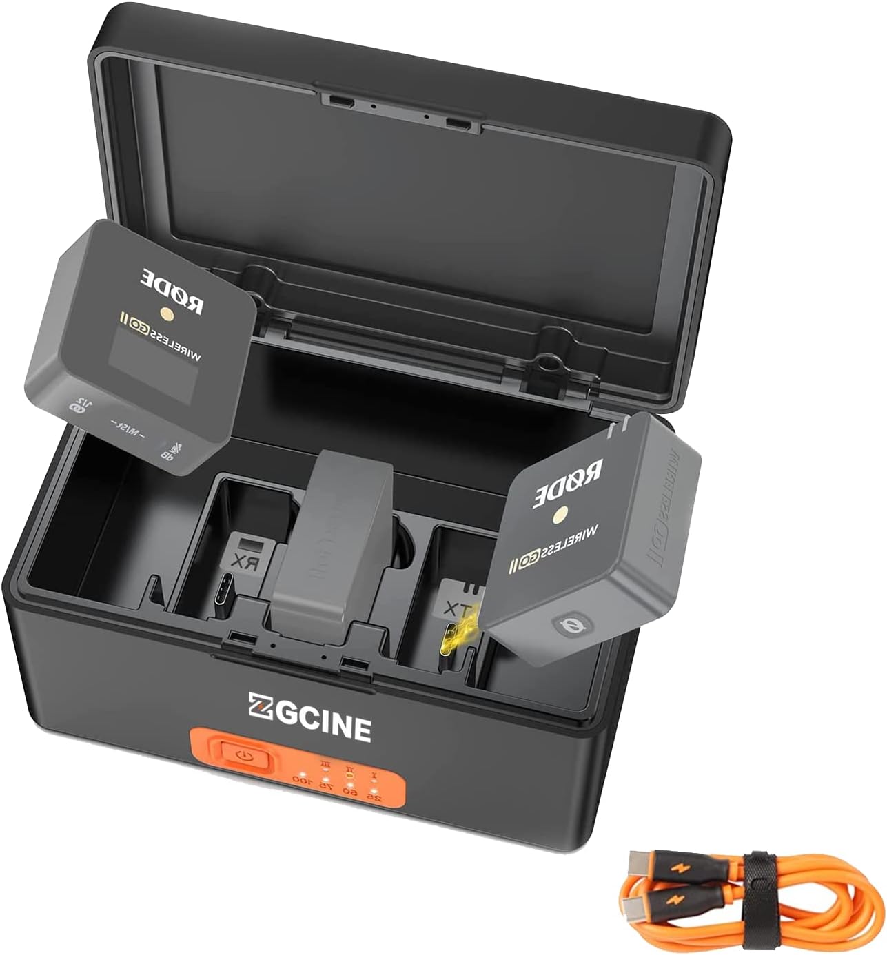 ZGCINE Wireless Charging Case Compatible with Rode Wireless ME/Rode Wireless GO 2/Rode Wireless Go Built-in 3400mAh Battery with 3-Channel PD Fast Charging Port