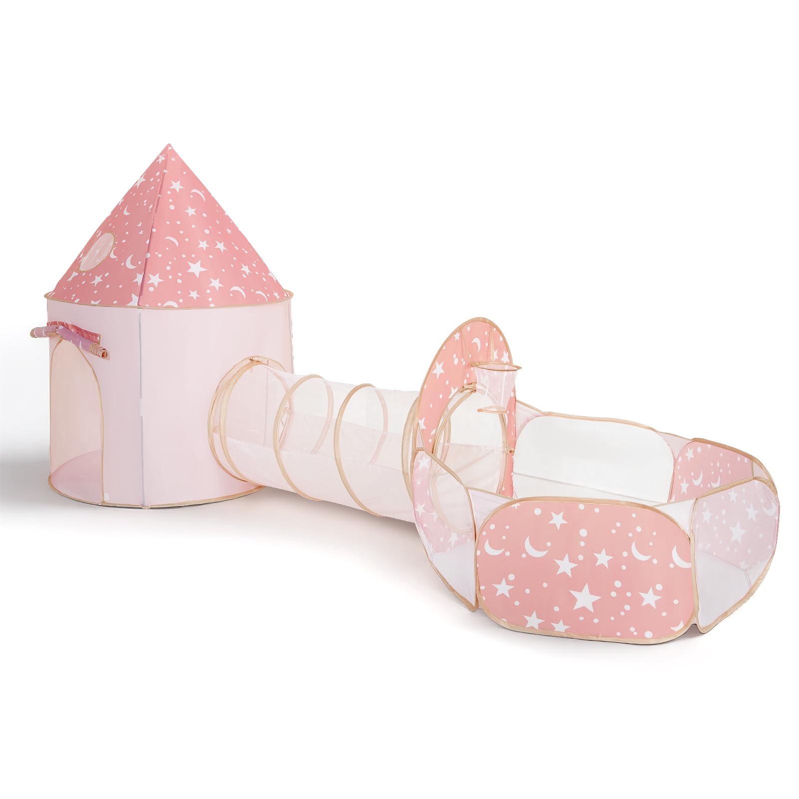 Tente de Jeu 3 en 1 pour Enfants avec Tunnel et Piscine à balles, maisonnette de Jeu château escamotable pour intérieur et extérieur, Vide sanitaire Pliable avec Panier de Basket