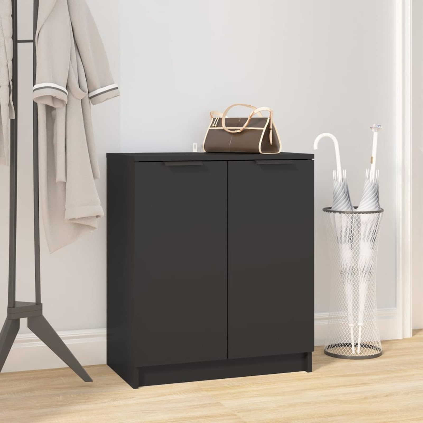 Meubles de couloir de maison noirs pour ranger les chaussures en bois