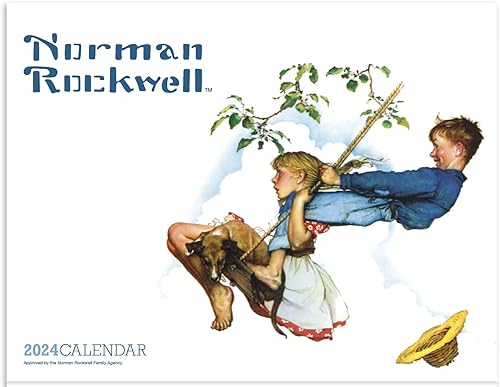 Norman Rockwell - Calendario de pared colgante 2024, 19 x 11 pulgadas (abierto), planificador y organizador de citas mensuales 2024. Hermosas