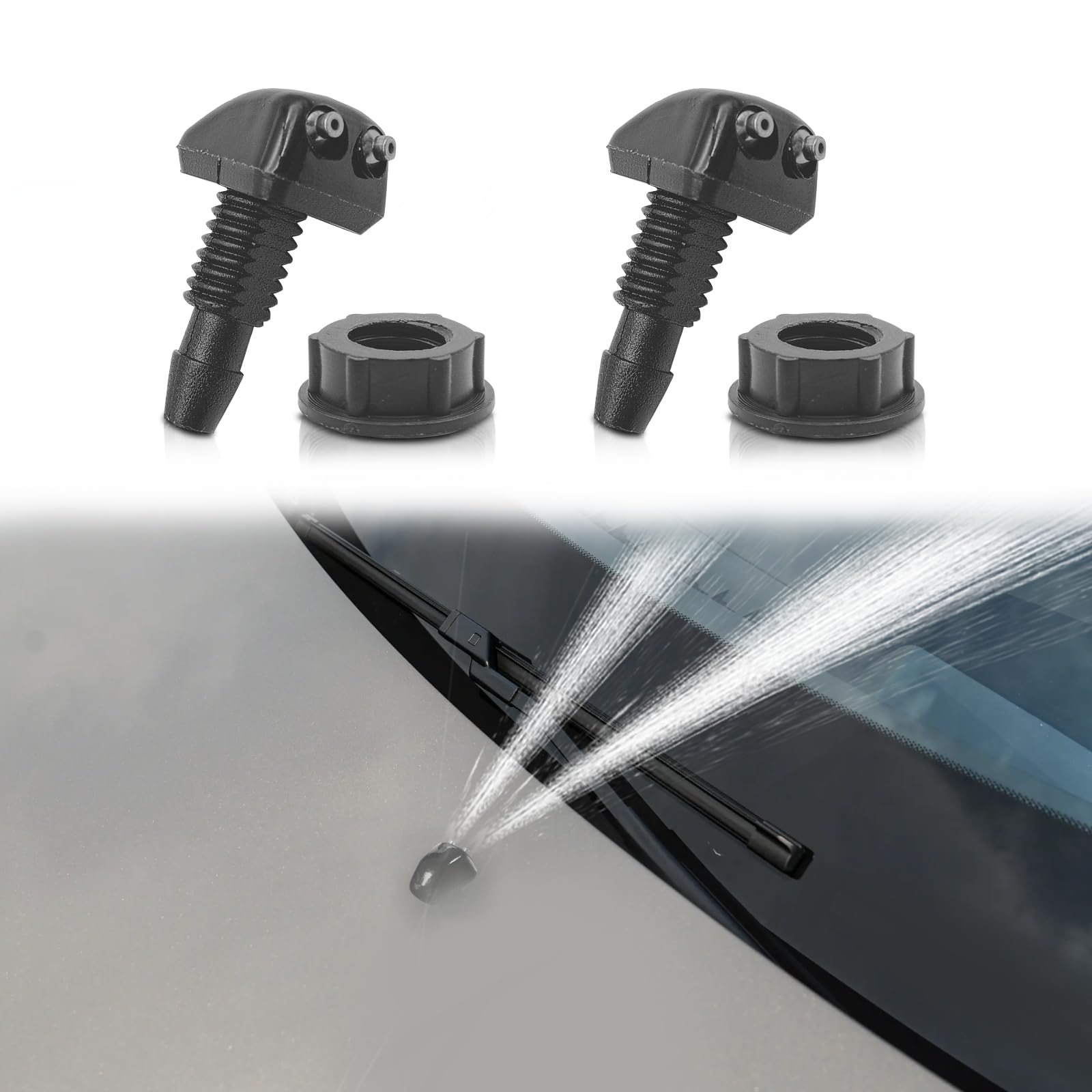 2PCS Front Windshield Washer Nozzles, Windshield Wiper Sprayer Nozzle Jet Kit Compatible With Ford Honda Chrysler Subaru BMW Buick Chevrolet Dodge Fit for Most Cars