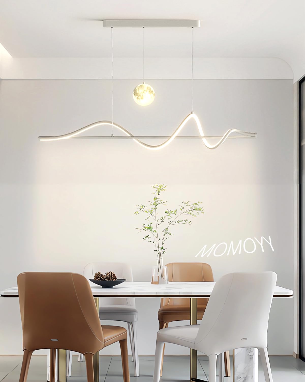 Nowoczesny żyrandol spiralny, lampy wiszące LED do kuchni,lampa wisząca liniowa z regulacją wysokości,ściemnialna lampa do jadalni z pilotem,kuchni,salonu,jadalni,sypialni (Biały, 120CM)