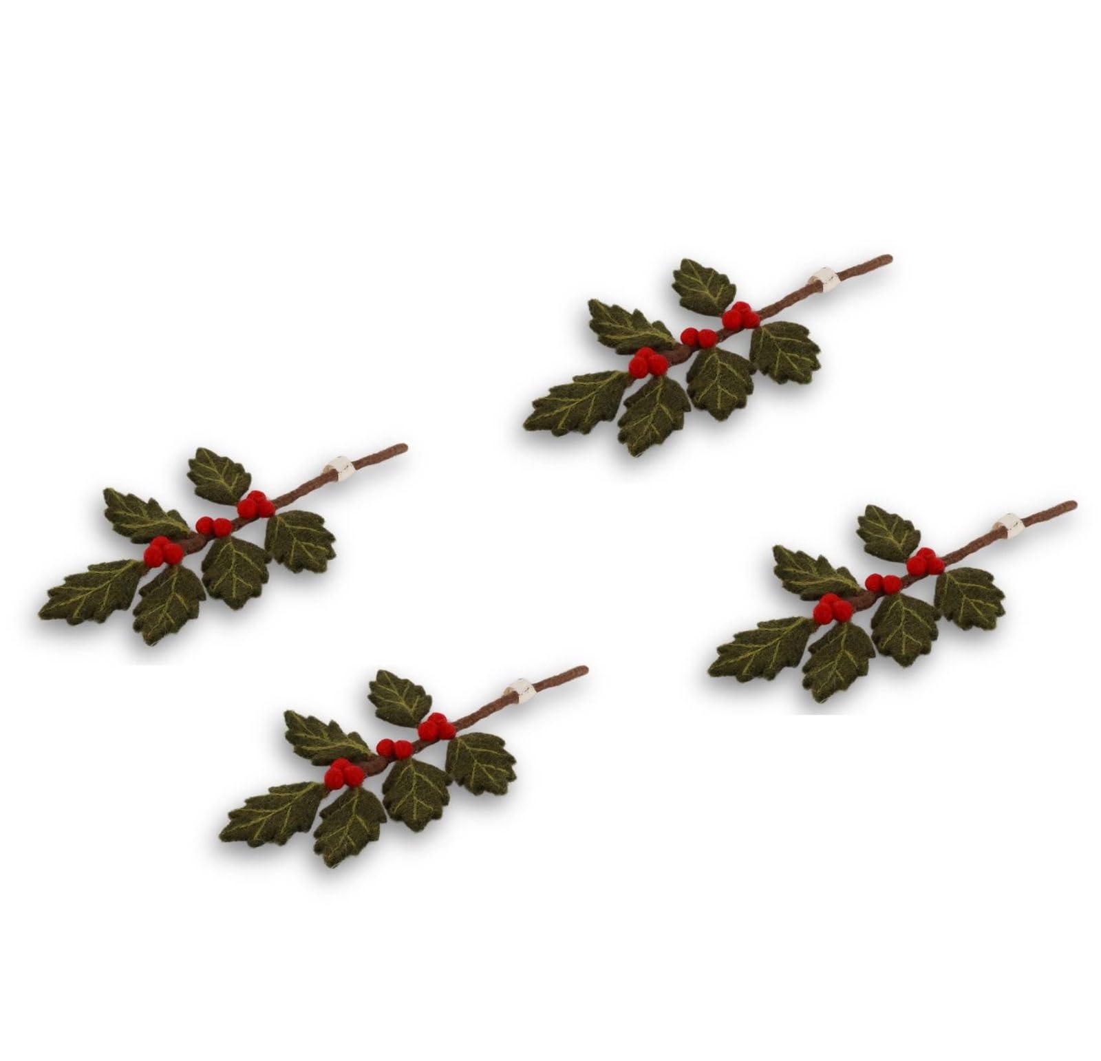 Gry & Sif Stechpalmenzweig | Mini-Zweig | 4Er Set Handmade & Fairtrade Certified | Stylish Danish Design X Nepali Artisans | Mini Branch Holly - Set Of 4