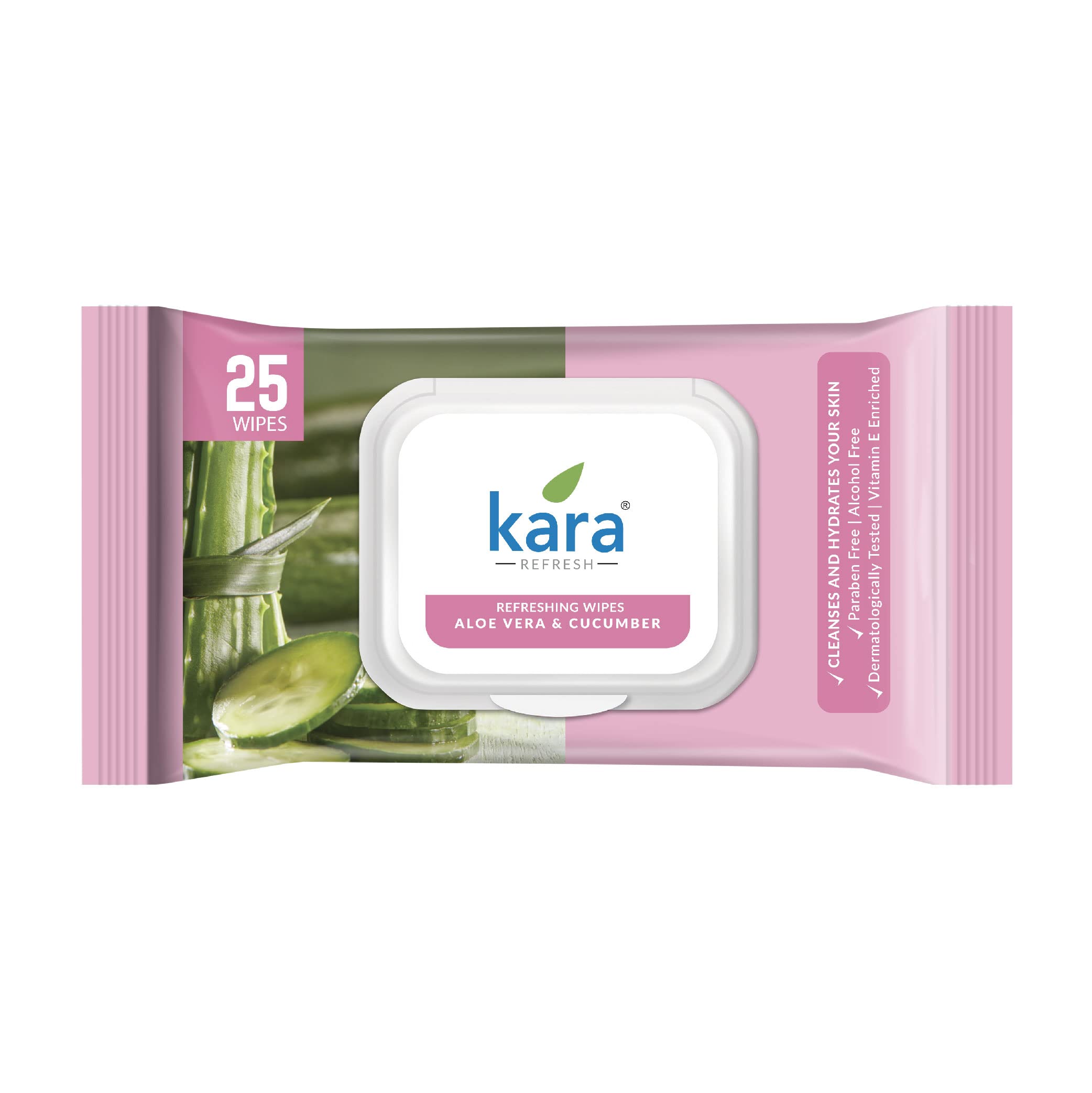 Kara Refreshing Facial Wipes 25 Pulls with Fliptop Lid | Wet Wipes for Face With Aloe Vera, Cucumber & Vitamin E | Cleansing, Hydrating | Paraben & Alcohol-Free-picture-11