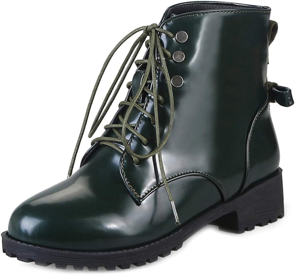 VOKLIN Women's Fashion Lace Up Dressy Ankle Boots Waterproof Rain Platform Low Heel Booties Combat Short Boot