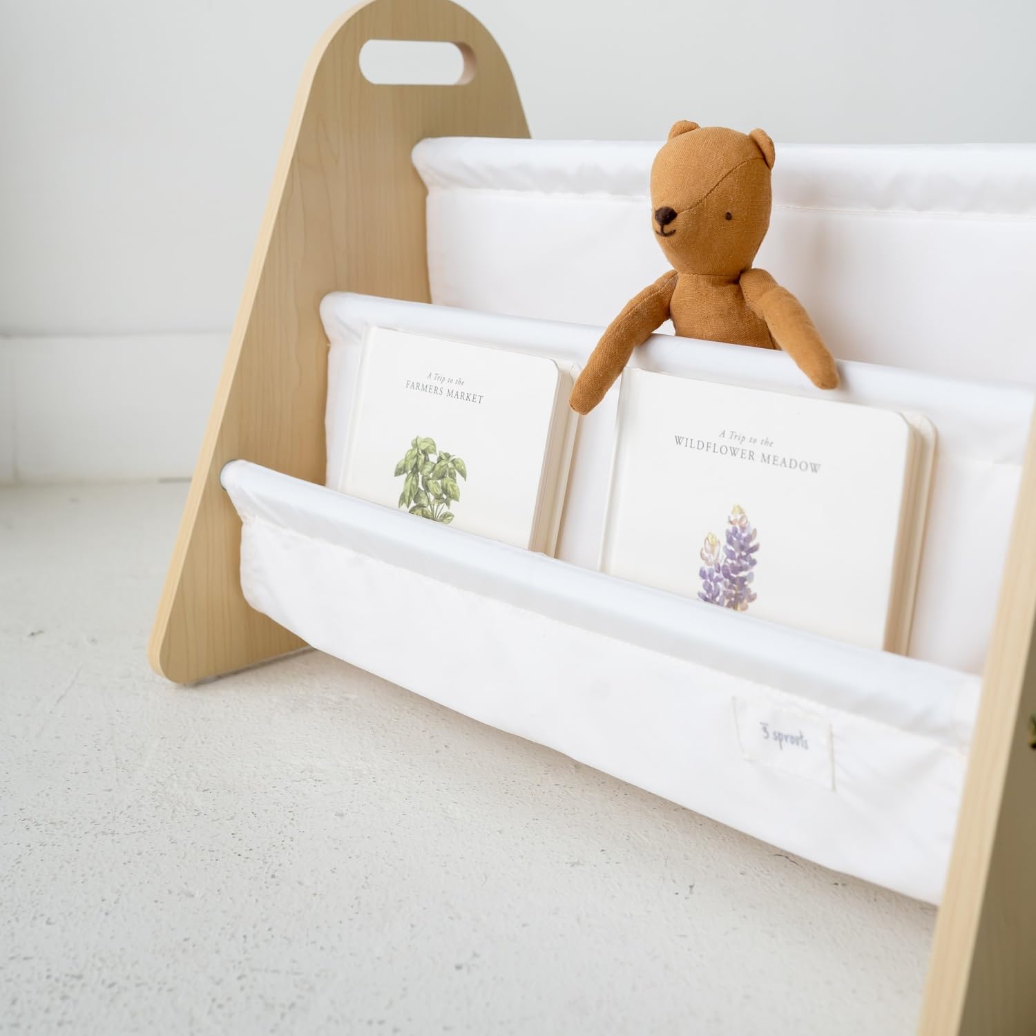 3 Sprouts Libreria Bambini Doppia Faccia - Libreria Montessori Per Bambini - Porta Libri Bambini Salvaspazio - Scaffale Montessoriano Legno - Libreria Bimbi Cameretta Montessoriana, Crema
