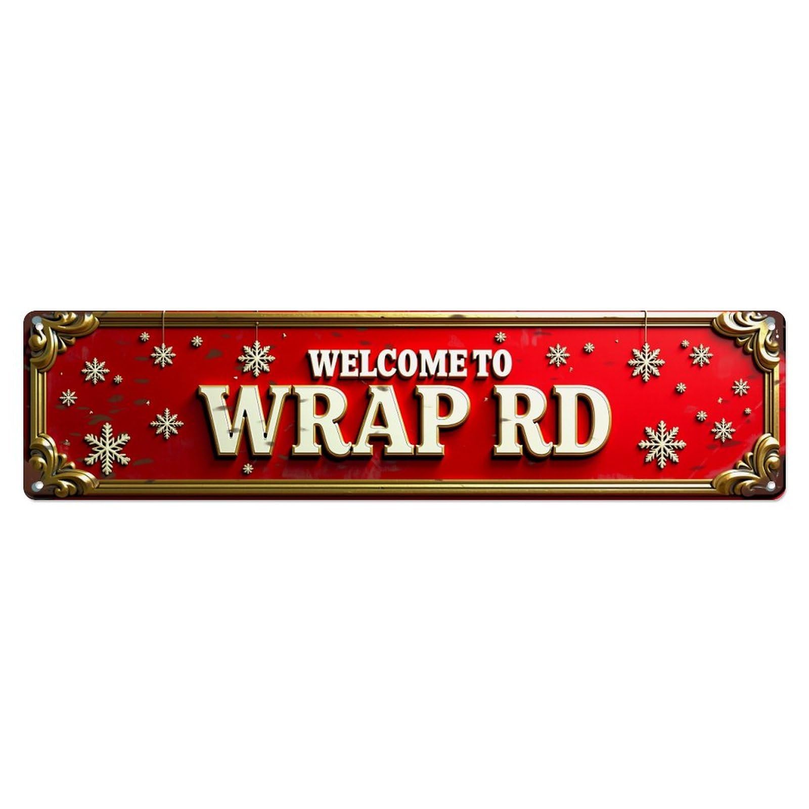 Jdyaojiesheng Vintage Red Background Snowflakes Gold Text Tin Sign Retro Metal Wall Decor Metal Poster, Home Bar Garage Farmhouse Cafe Wall Art Decoration 4X16inch