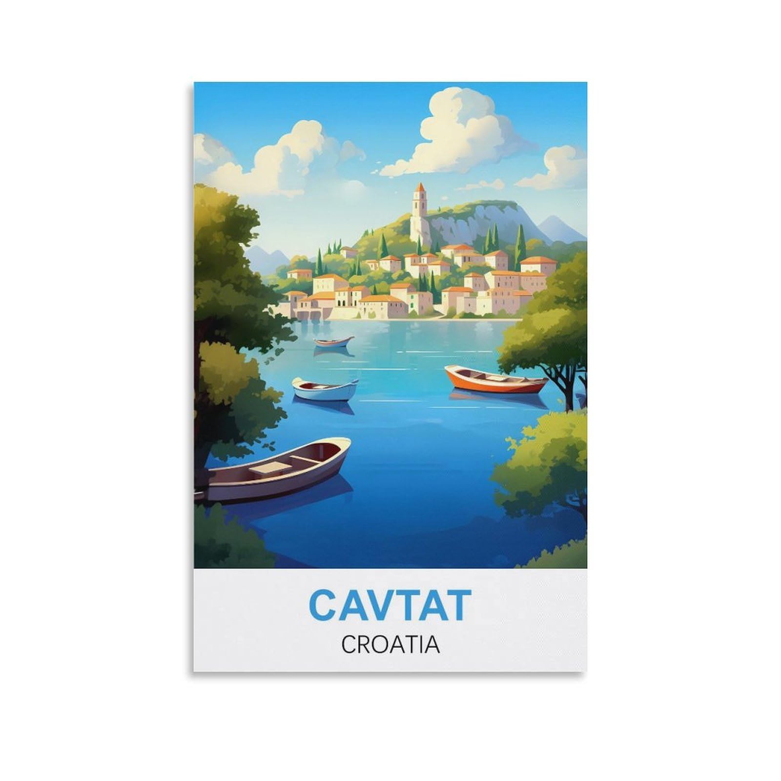 Hnrojico Unframe-Style Cavtat Croatia Vintage Travel Posters 12X18inch(30X45cm) Canvas Wall Art Prints