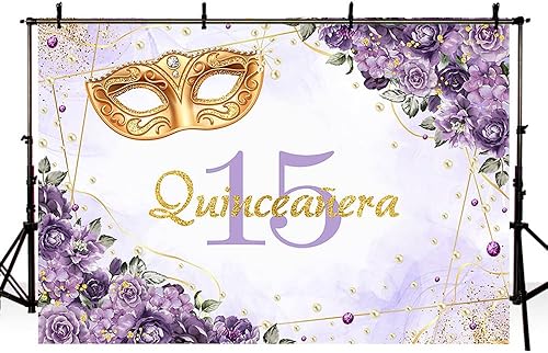 Miniatura 4 de AIBIIN Telón de fondo de quinceañera de 7 x 5 pies para niña, princesa Mis quince de 15 años, decoraciones de fiesta de cumpleaños de 15 años,
