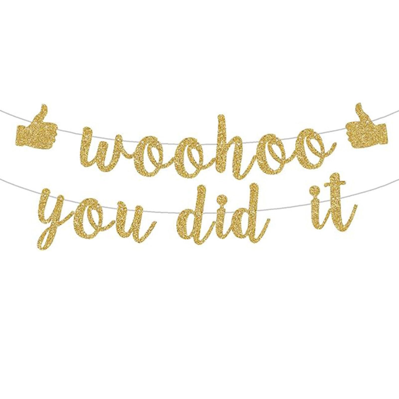 2PCS Well Done Banner Gold Glitter Congratulations Sign for Graduation Party Decorations, Woohoo You Did It Banner for Exam Results Day, Retirement Party Supplies & Well Done Décor