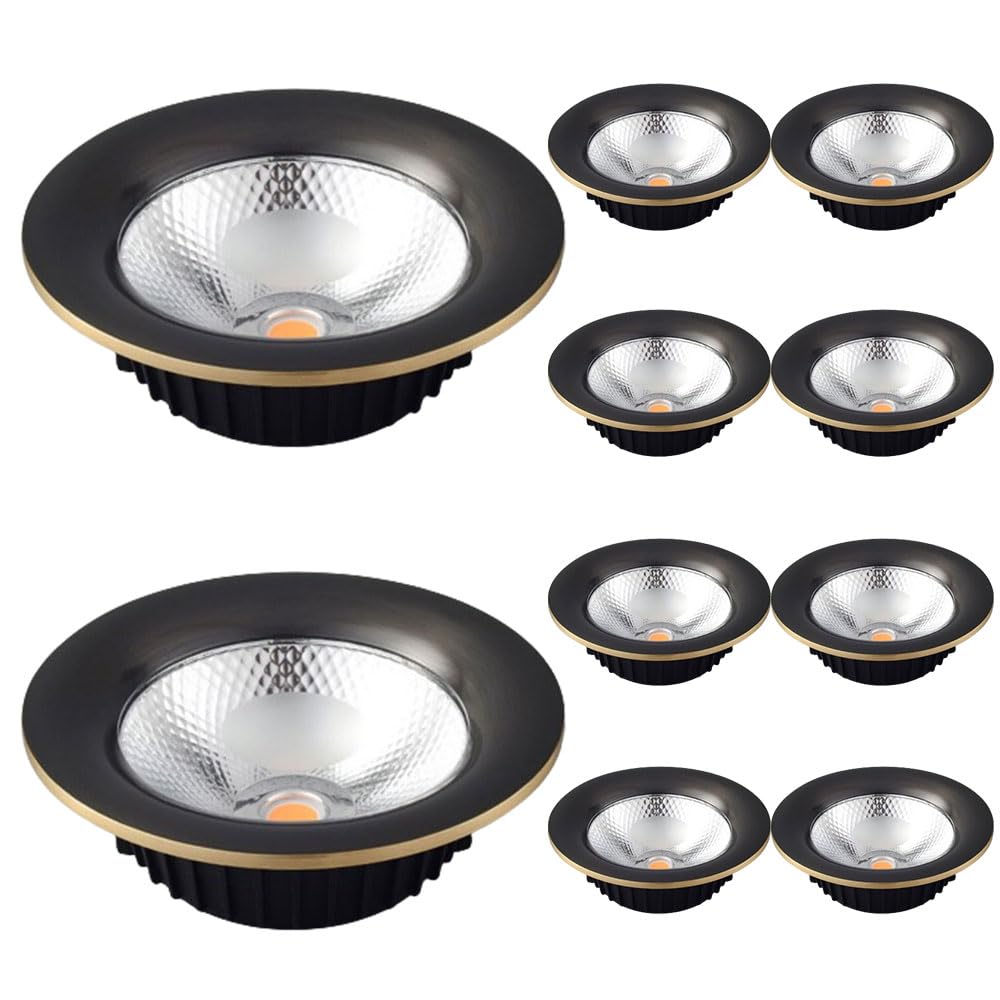 ASerZenith Led Downlight Brushed Brass Ceiling Light 10 Pack Led Recessed Downlight 3000K/4000K/6000K Dimmable Eyeball Retrofit Spotlight Brass Baffle Trim,Black