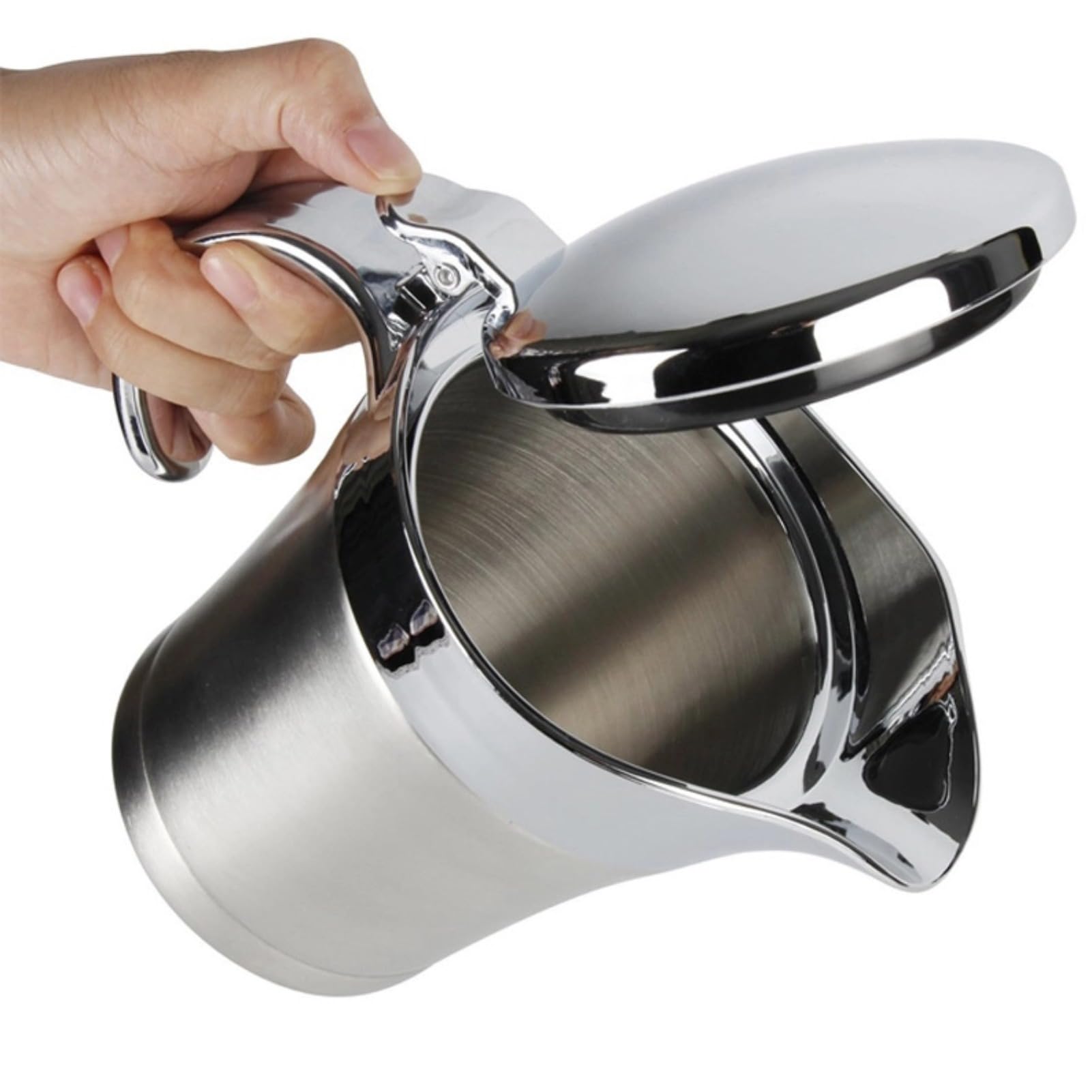 Salsiera in Acciaio Inox con Isolamento Termico a Doppia Parete Salsa Salsiera Tavolo da Pranzo Caraffa con Coperchio Salsa Ideale Pentola per Sugo, Panna, Crema Pasticcera(Small 450ml)