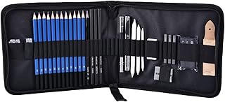 ToneGrip Esboço a lápis 33 peças conjunto de lápis de desenho e esboço profissional kit de desenho grafite haste de carvão ferramenta lona com zíper estojo suprimentos de arte apontador borracha para adultos crianças artistas