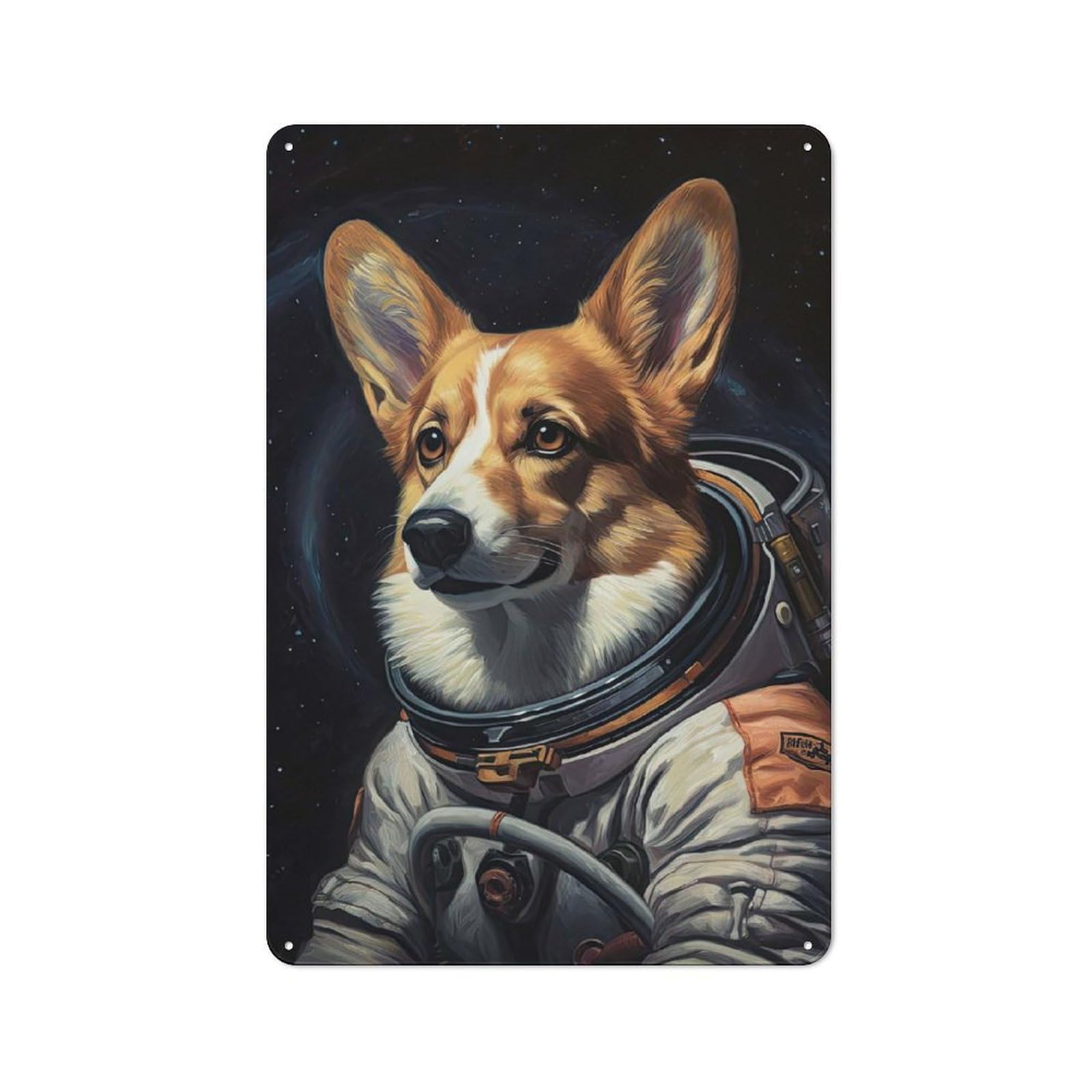 Corgi Dog The Astronaut Cottage Metal Wall Decor 30x20cm, Shed Metal Sign for Conservatory, Home Bar Or Utility Room