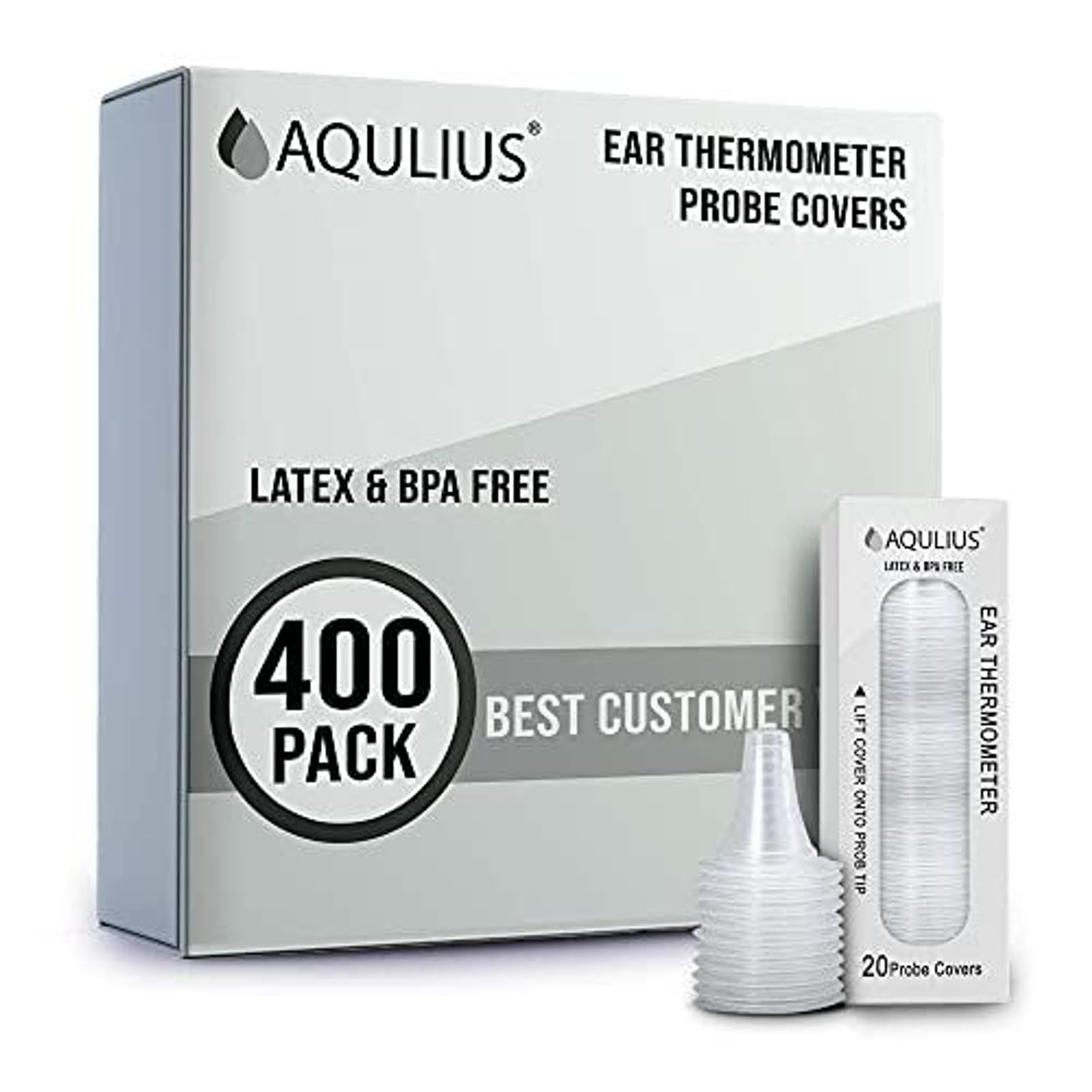 Aqulius Ear Thermometer Probe Covers - Compatible with Braun Thermoscan IRT6520, IRT6020 & Phillips IRT3030-400 Count Single-Use Bulk Refill Pack - Disposable Ear Thermometer Covers & Probe Caps