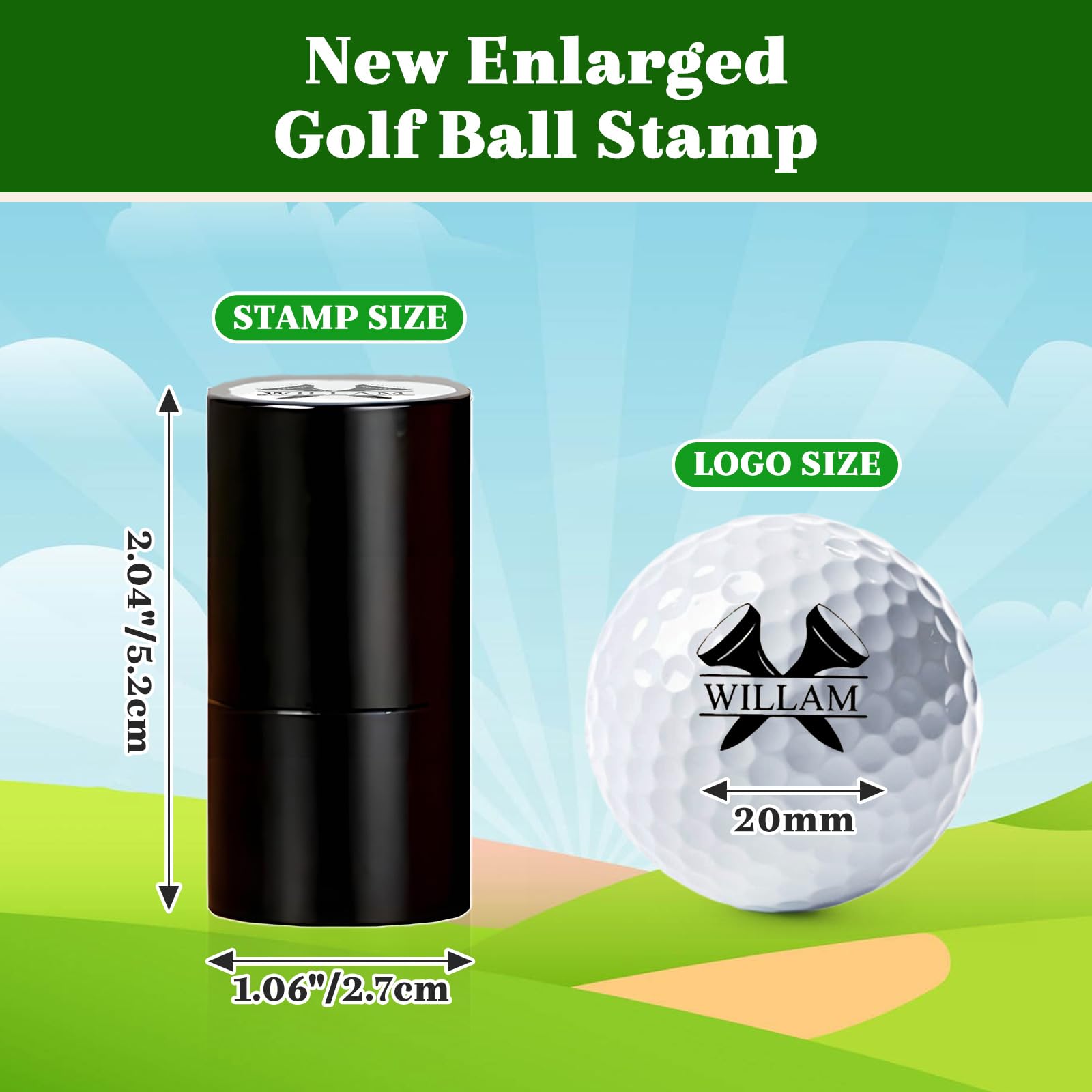 Personalisierter großer Golfball-Stempel, 20 mm Logo, mit Metall-Aufbewahrungskoffer, benutzerdefinierter Name oder Logo, wiederverwendbare Golfballmarkierung, Herren-Golfzubehör, Geschenke für