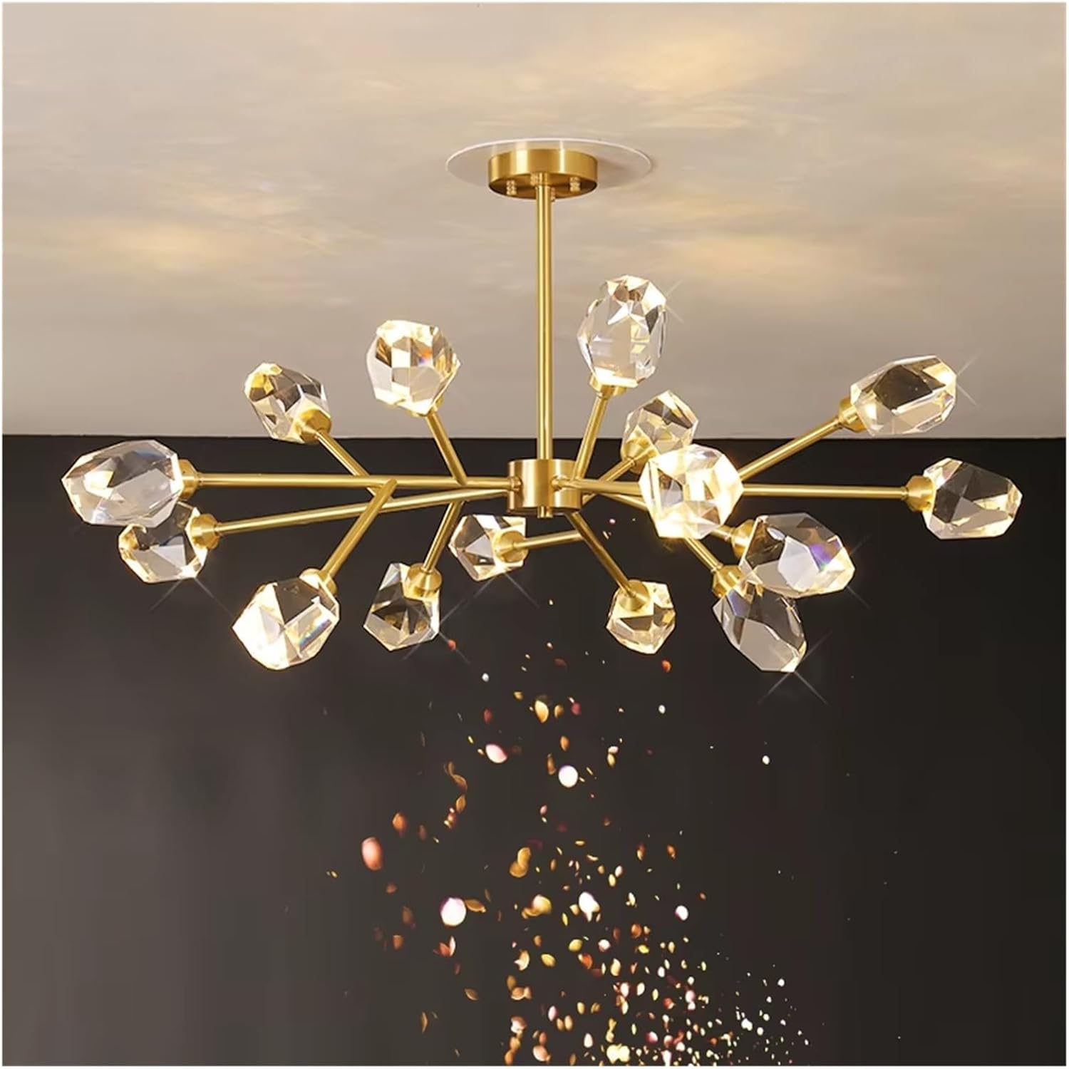 Branch Led Chandelier for The Kitchen Living Room Diamond Crystal Light Fixtures Bedroom Copper Hanging Lamp,luminaire