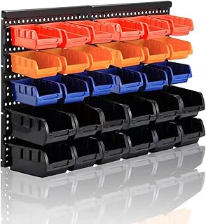 MULSAME Wall Mounted Storage Bins Parts Rack 4 Colors 30PCS Bin Organizer Garage Plastic Shop Tool, Garage Organizers and Storage