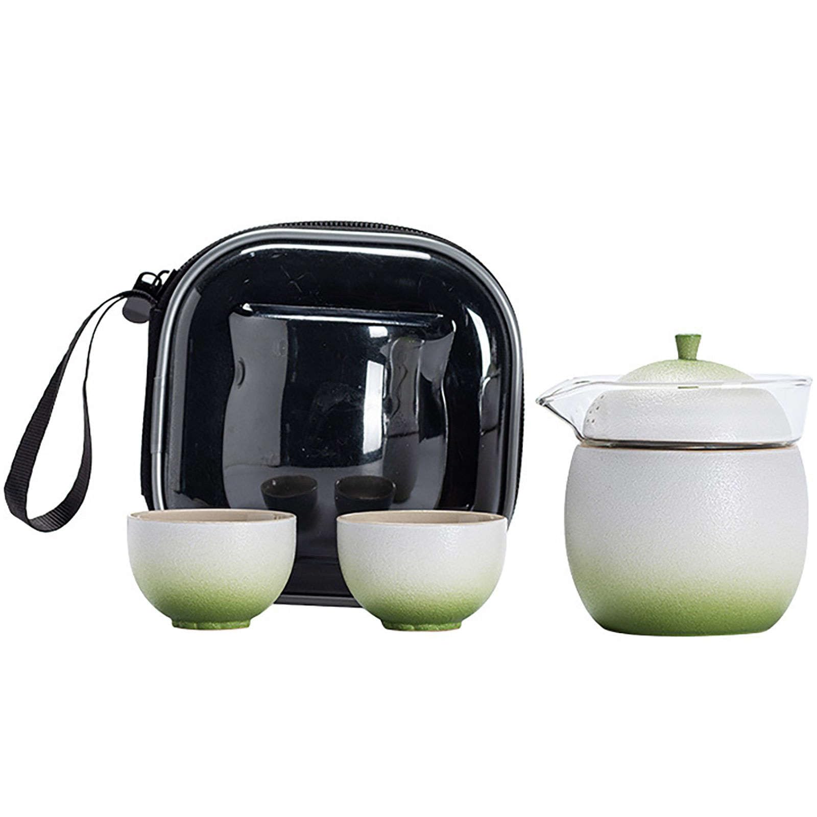 zestaw do herbaty, Ceramiczny zestaw do herbaty, chińskie filiżanki z zaparzaczem i pokrywką Porcelanowa filiżanka wstążka 3 Zestawy upominkowe torbą podróżną biura w domu(Light Cyan)