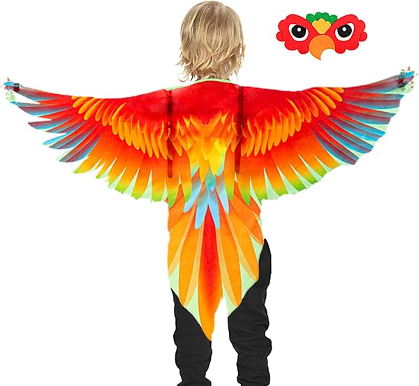 Kids Bird Wings Cape Costume - Parrot Bird Wings Costume | With Felt Mask | For Theme Party, Halloween, Cosplay, Masquerade Ball - 1