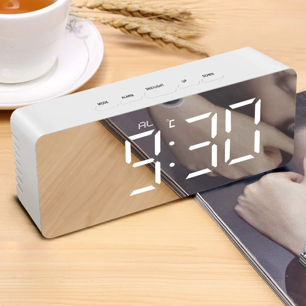 Digital Alarm Clock for Heavy Sleepers, LED Mirror Table Clock for Study Table, Students, Office | Alarm Clock for Bedroom with Loud Sound, Automatic Sensor, Date & Temperature-image-21