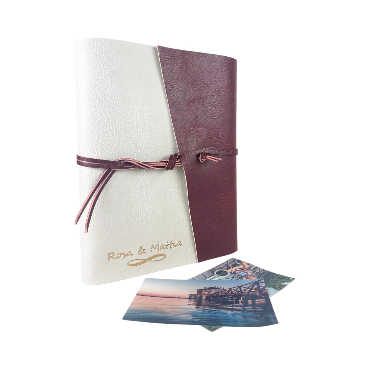 Álbum de fotos – Double Vintage – piel sintética personalizable con grabado. Ideal para bodas, aniversarios y eventos (con grabado, polar - rojo)