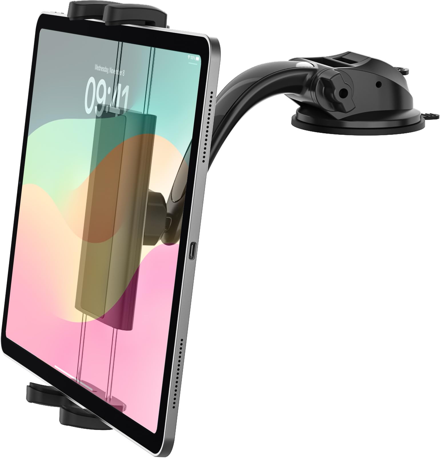 Tablet Auto Halterung Armaturenbrett, Saugnapf KFZ Tablethalter mit Verstellbarem Arm, Ultra Stabile Dash Ständer für iPad Pro 12.9 Air Mini, Galaxy Tab, Z Fold, Z Flip, iPhone, 4~13" Gerät