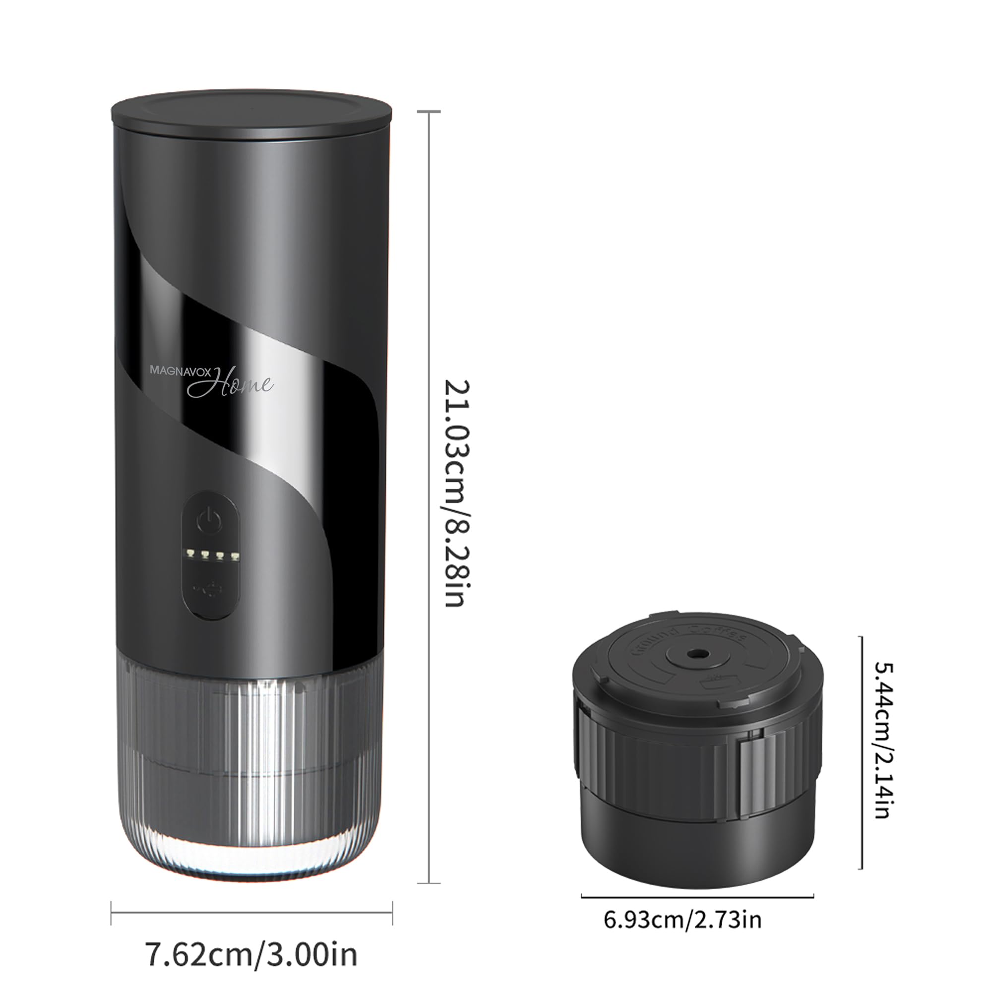 MAGNAVOX Home - Cafetera espresso portátil (molidos o cápsulas) con tecnología de preparación rápida y control de un solo toque, ideal para oficinas o viajes