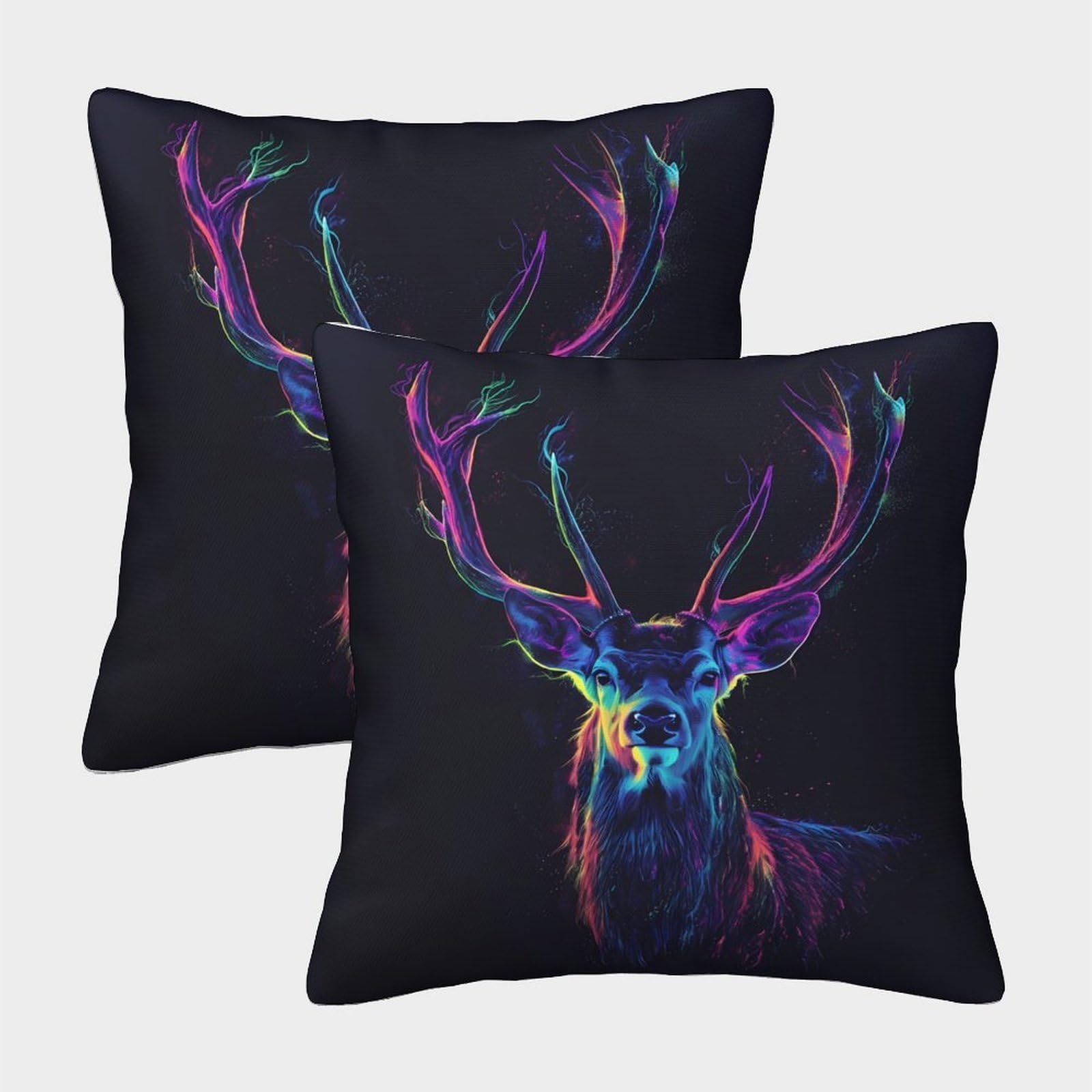 QFVANSIYO Luminous Deer 3D Printed Pillowcase Microfiber Bedroom Decor Stag Pillow Cover for Adults Teens Soft Gift 40x40cm