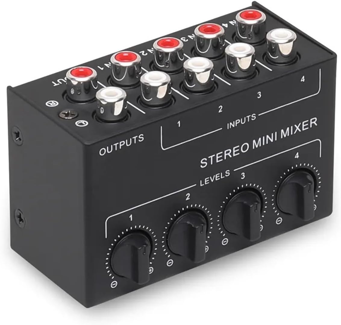 DJ Mixer, CX400 Mini Passive Stereo Mixer RCA 4-Channel Small Au-dio Mixer Stereo Dispenser for Live Studio DJ Equipment Home Recording