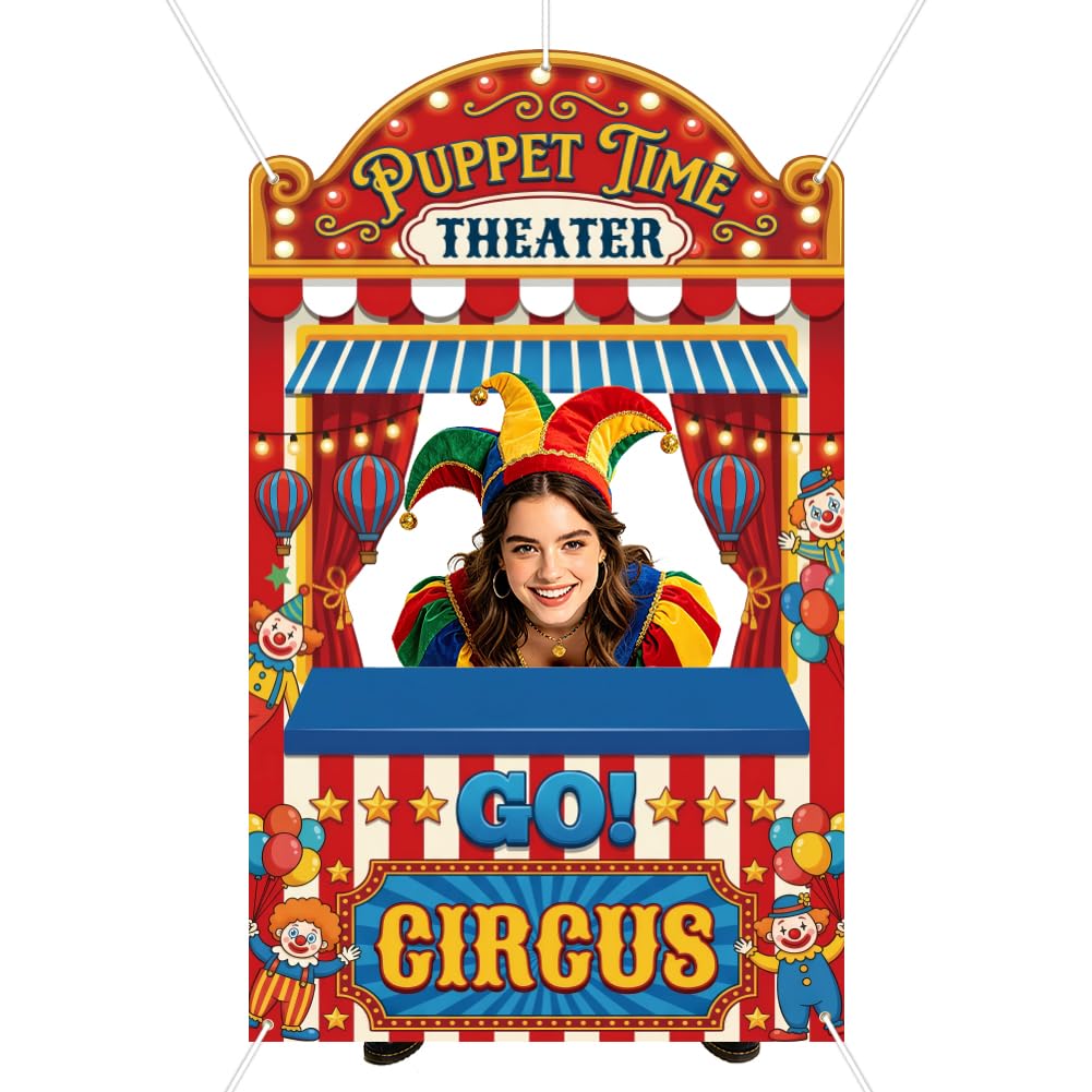 WADORN Circus Ticket Booth Photo Prop, 6.5x3.9 Ft Carnival Circus Party Backdrop Decoration Theater Ticket Photography Background Hanging Supplies for Amusement Park Movie Theater Birthday Party — image 1
