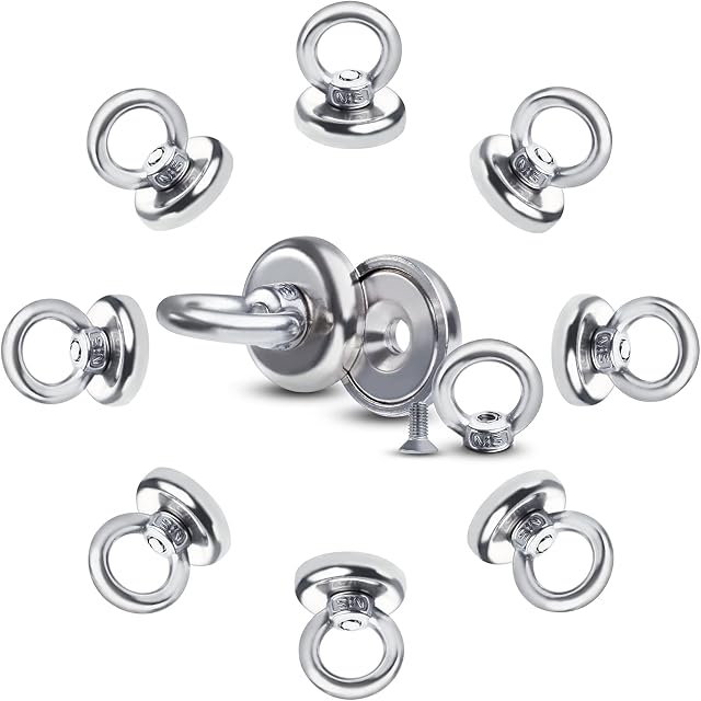 FINDMAG 10 Pack Magnetic Hooks, 40 LBS Magnet Hooks Heavy Duty, Super Strong Neodymium Magnet Hooks with Countersunk Hole Eyebolt, Magnet with Hooks for Home Kitchen Workplace Office and Garage