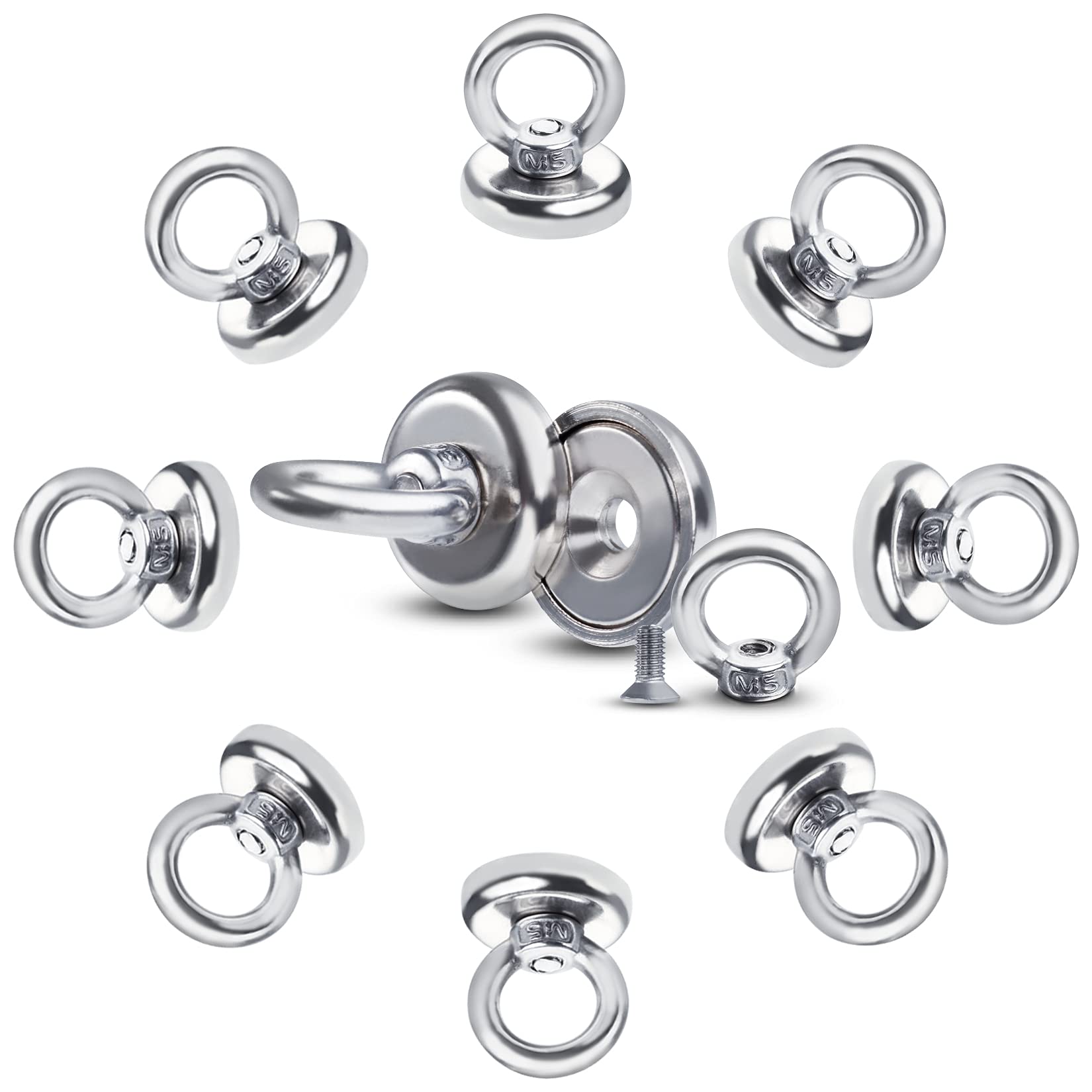 FINDMAG 10 Pack Magnetic Hooks, 40 LBS Magnet Hooks Heavy Duty, Super Strong Neodymium Magnet Hooks with Countersunk Hole Eyebolt, Magnet with Hooks for Home Kitchen Workplace Office and Garage