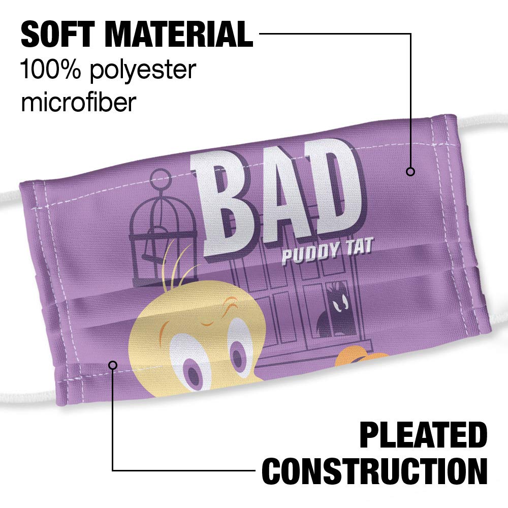 Popfunk Looney Tunes Bad Puddy Tat 1-Ply Reusable Face Mask Covering with Adjustable Nose Wire, Unisex