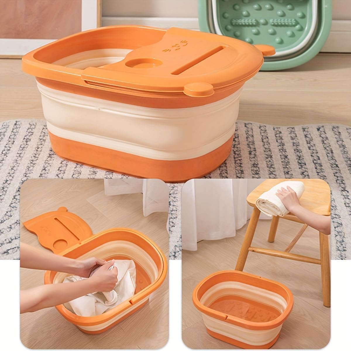 VIZARO Collapsible Foot Spa Tub With Acupressure Massage Points | Foldable Pedicure Bath Basin for Feet Soaking | Portable Foot Bucket for Stress Relaxion & Home Use 1