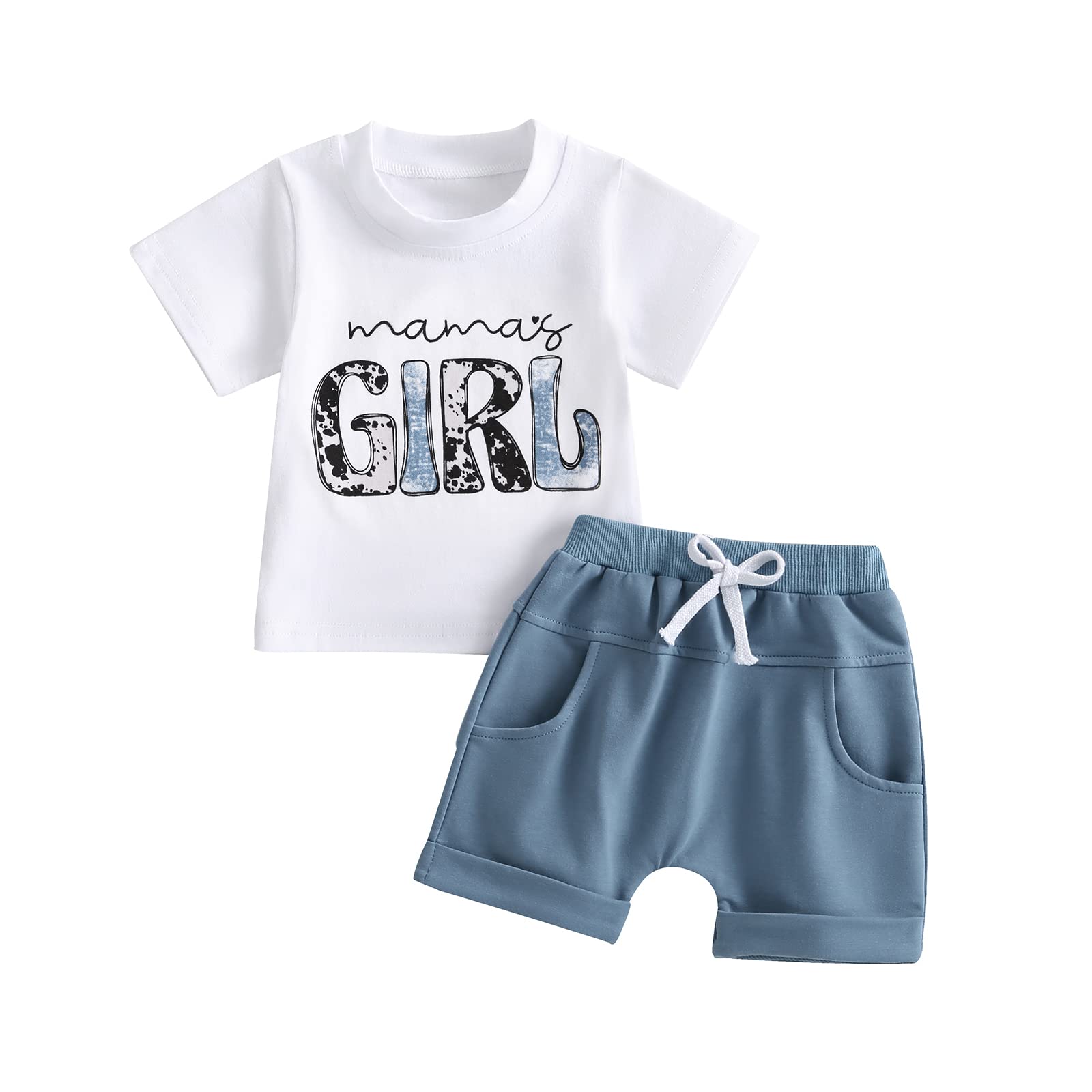 Baby Boys Summer Clothes Short Sleeve Pullover Tops Drawstring Bloomer Shorts Casual Outfits 3 6 12 18 24 Months (Mamas Girl, 18-24 Months)