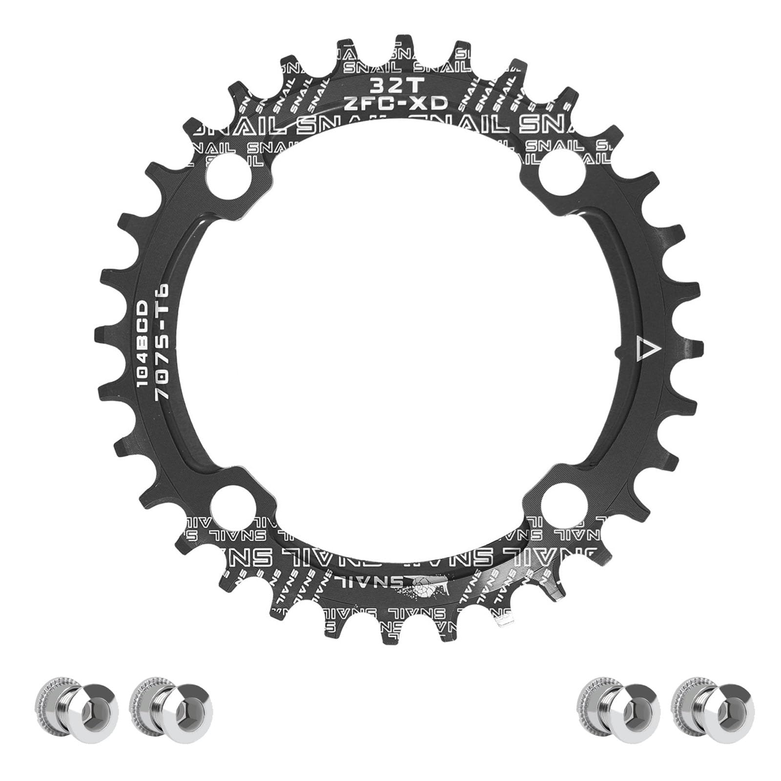 Plateau de vélo en Alliage d'aluminium 104 BCD 32T, 34T, 36T, 38T, Dents positives et négatives, Plateau de pédalier, avec 4 boulons de Fixation pour vélos de Route, VTT et BMX