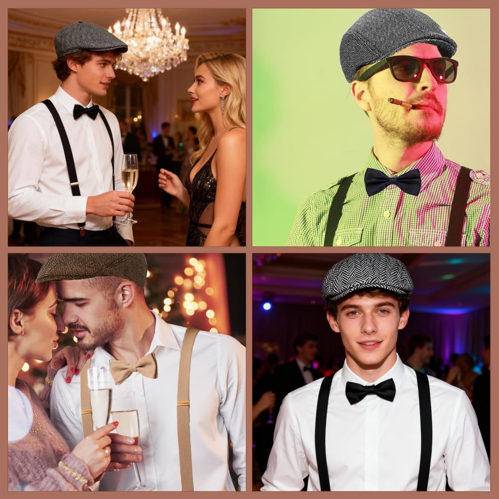 AffeGifts 1920s Accessories for Men 3pcs, Great Gatsby Costume Men Include Gangster Hat, Suspender - Image 4