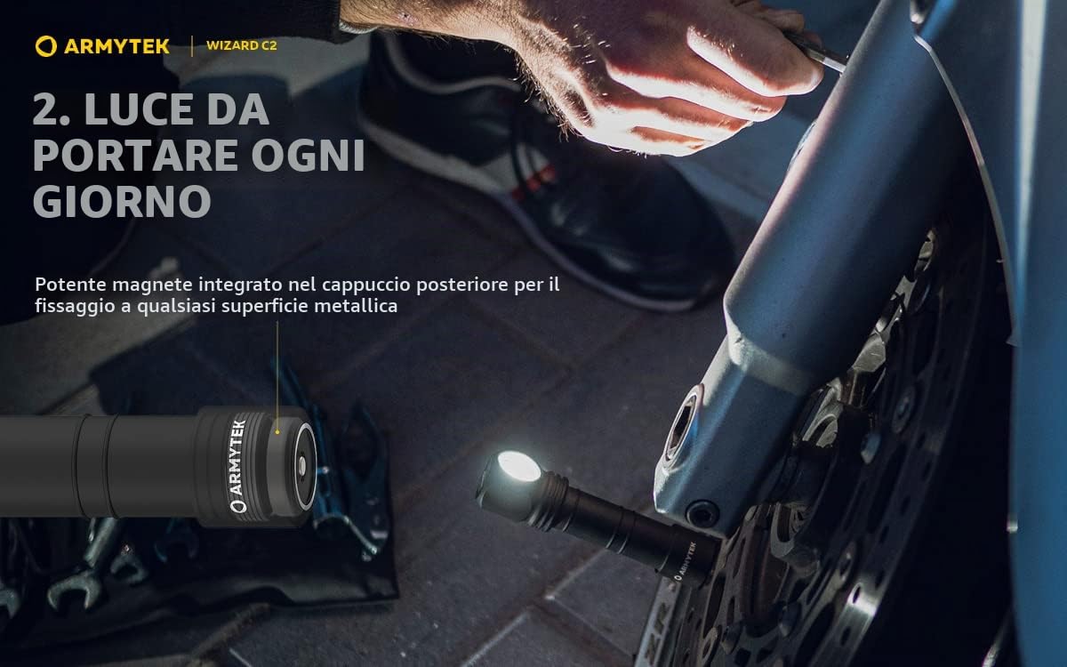 Armytek Nuova torcia frontale Wizard C2 v4 bianco caldo 1120 lumen LED torcia magnetica USB ricaricabile, nero