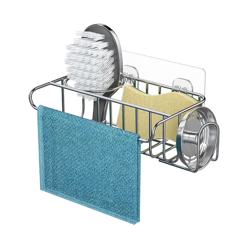 Stainless Steel Smiley Face Dish Sponge Holder Silver Sink Caddy Organizer Storage with Suction Cup for Kitchen Rv